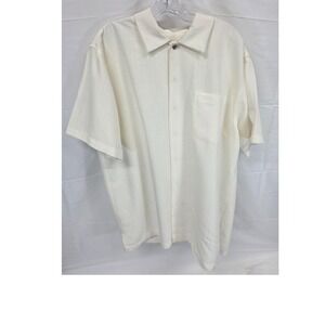 David Taylor Collection Mens Large Cream Textured Short Sleeve Button Down Shirt
